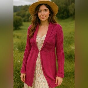 April Cornell raspberry Fuchsia knit Cottagecore Women's Cardigan size medium